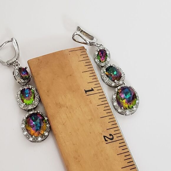RAINBOW CUBIC ZIRCONIA & Rhinestone Dangle Sparkling Earrings - Picture 6 of 6